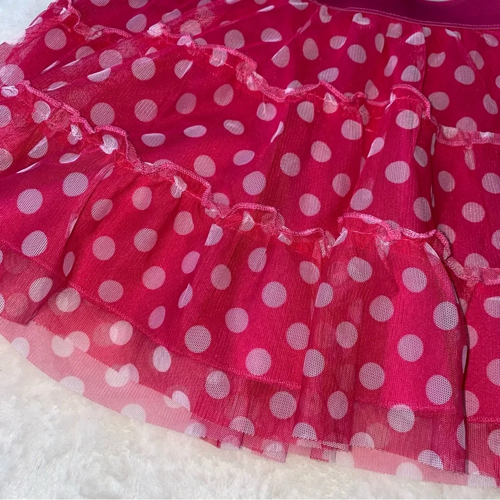 Disney Skirt Polka Dot Pink White tulle Size 6/6x Pull On‎ Skort Elastic waist